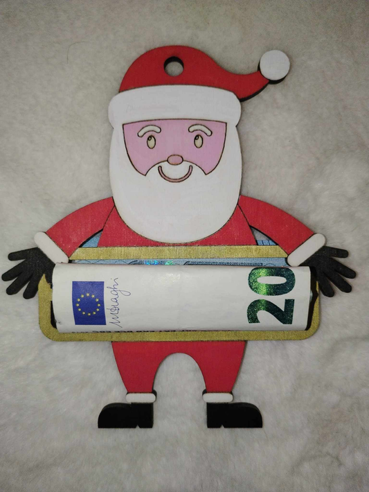 Père Noël en bois - Support à billets personnalisé
